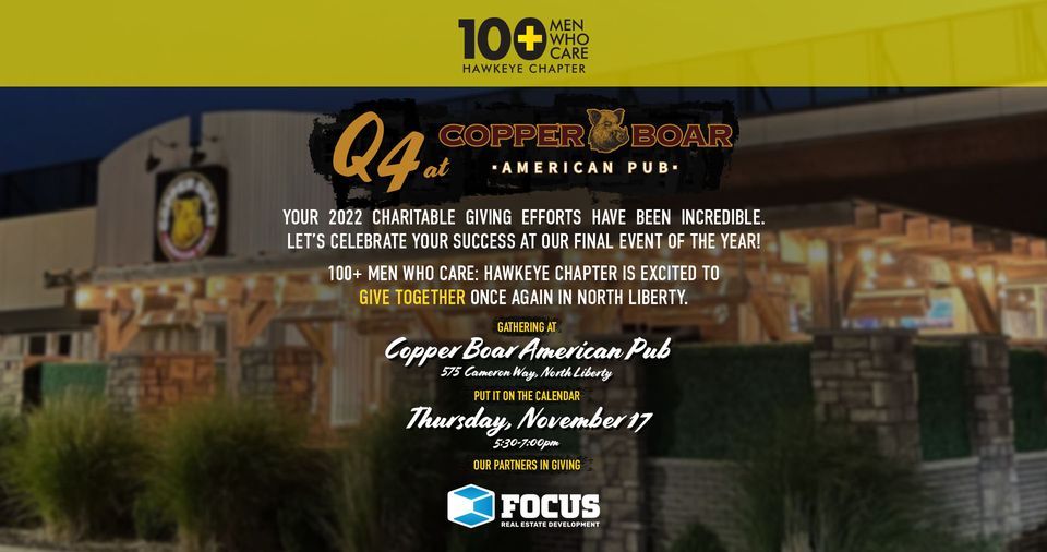 100+ Men Who Care PhilanthroParty Giving Event, Copper Boar American