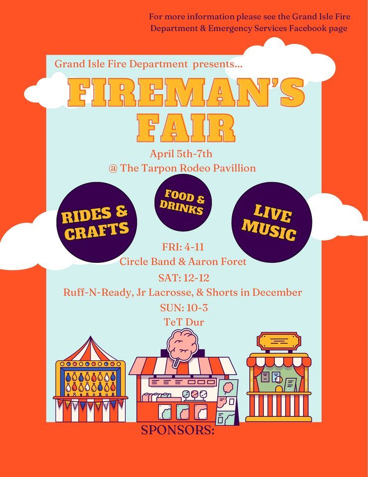 Grand Isle Fireman’s Fair, Tarpon Pavillion, Grand Isle, April 5 to April 7 AllEvents.in