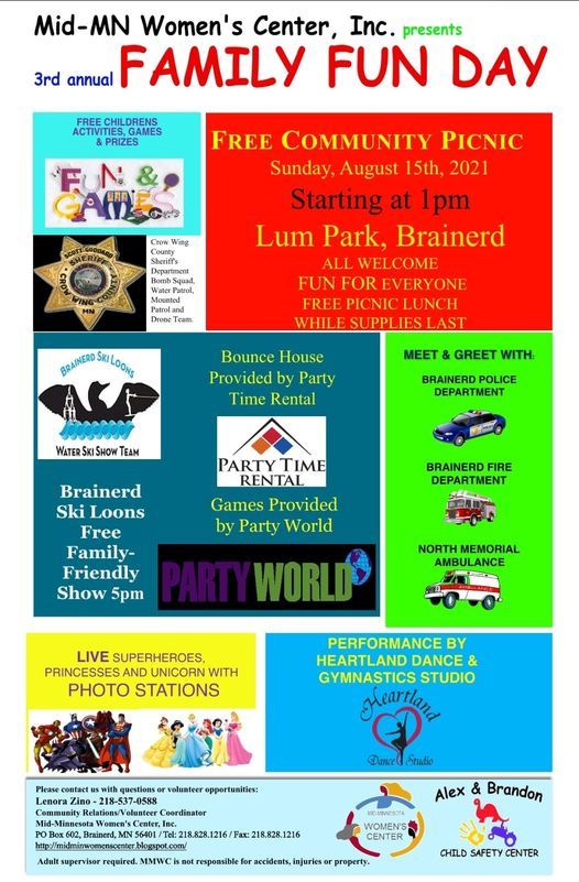 Mid Minnesota Womens Center Family Fun Day, Lum Park, Brainerd, August