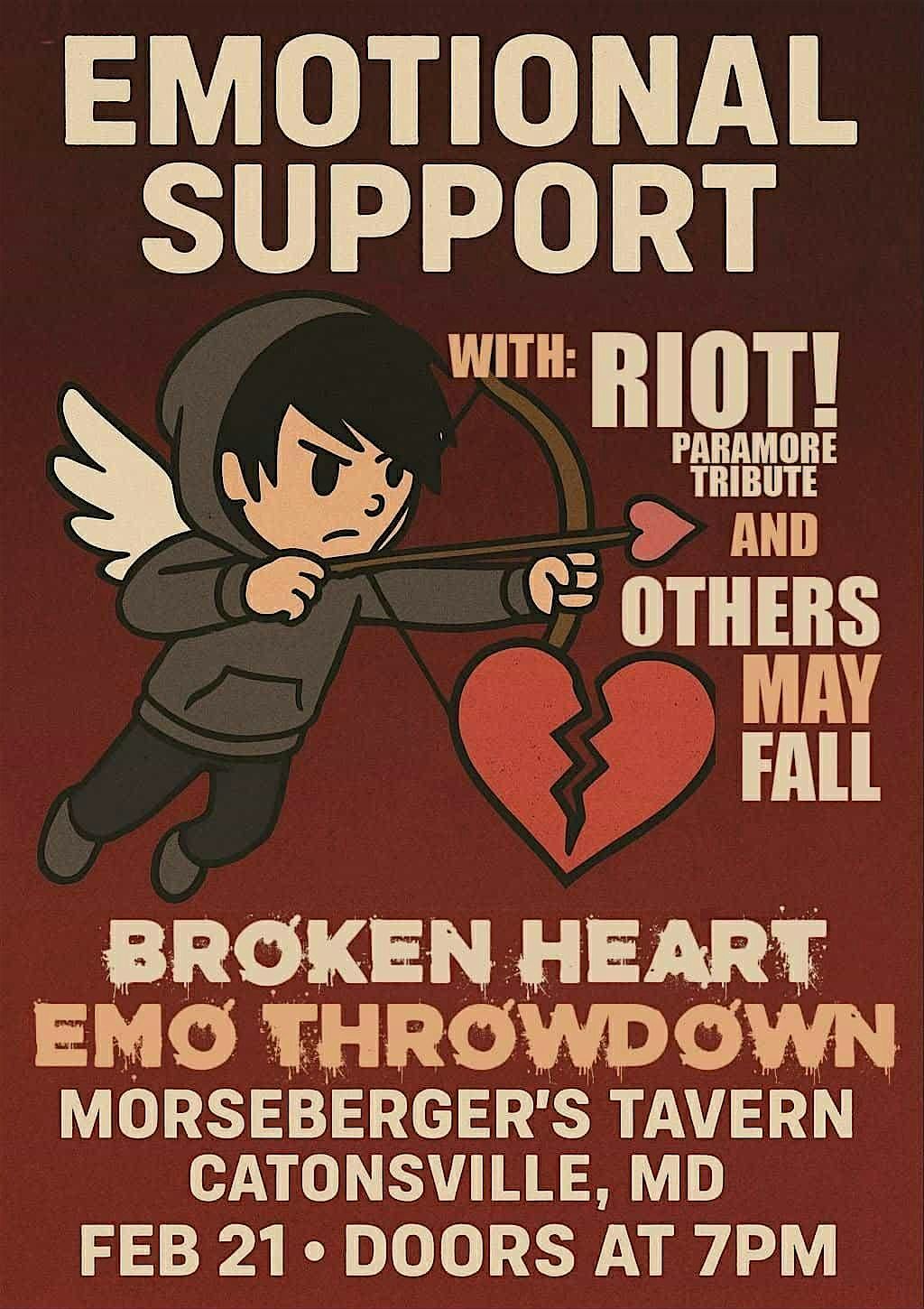 EMOTIONAL SUPPORT BROKEN HEART EMO THROWDOWN at MORSBERGER'S TAVERN, 21 February | Event in Catonsville | AllEvents