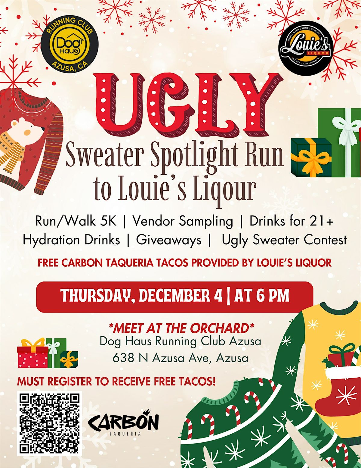 DHRC Ugly Sweater Spotlight Run to Louie's Liquor, 4 December | Event in Azusa | AllEvents