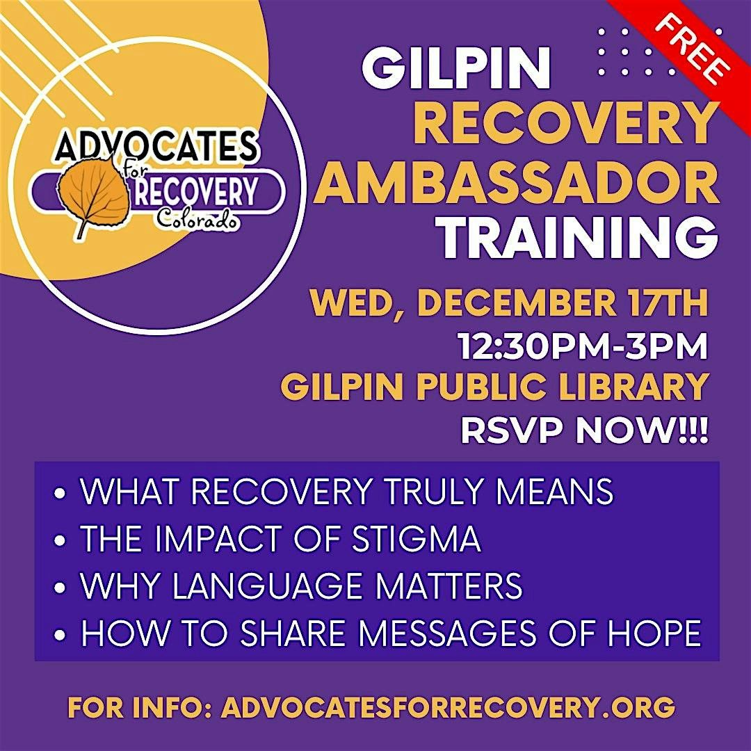 Gilpin Recovery Ambassador Training, 17 December | Event in Black Hawk | AllEvents