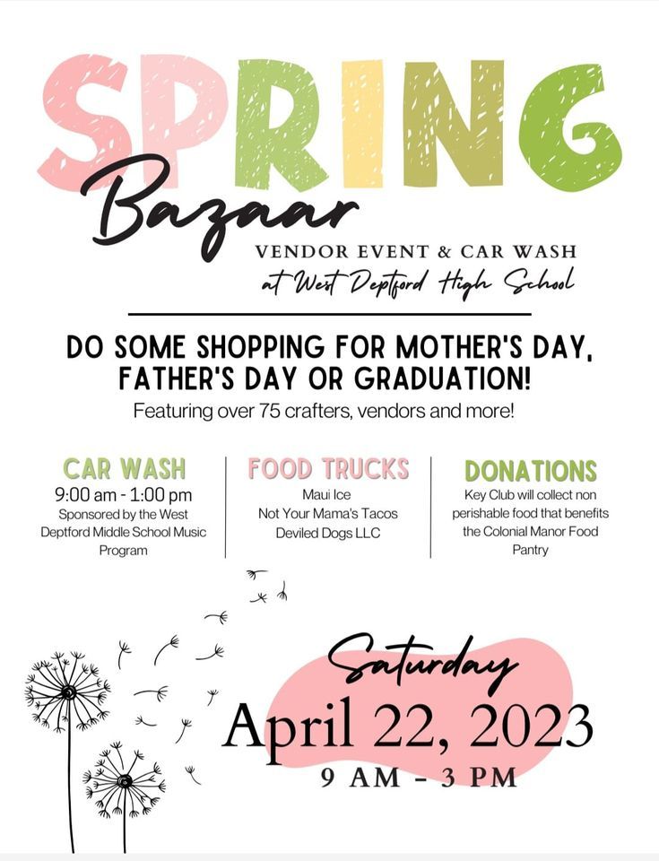 Spring Bazaar/Vendor Event & Car Wash, West Deptford High School, Woodbury, 22 April