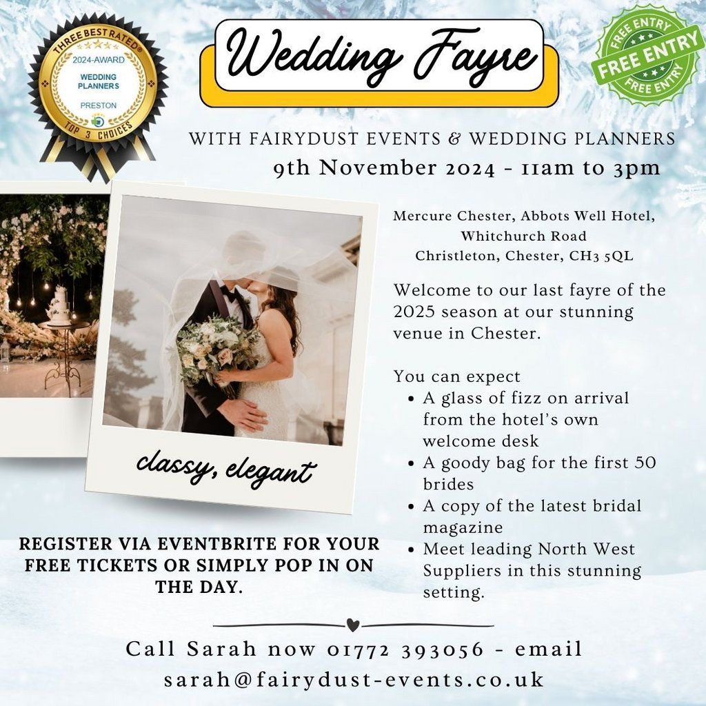 Wedding Fayre - Mercure Chester Abbots Well - 9th November 2025, 9 November | Event in Chester | AllEvents