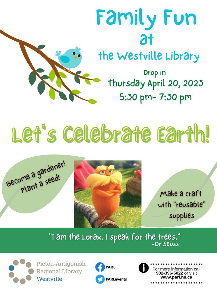 Lets celebrate Earth! Family Fun Night Westville, Westville Library