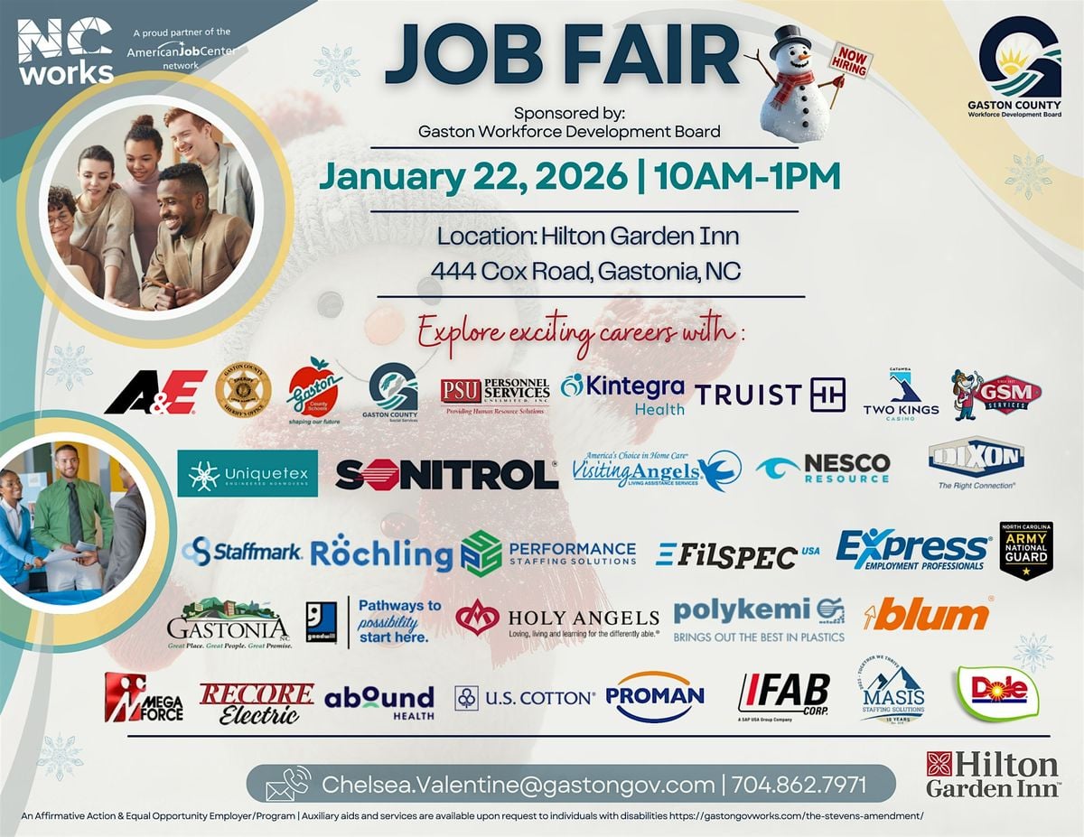 JOB FAIR- Gaston Workforce Development 1/22/26