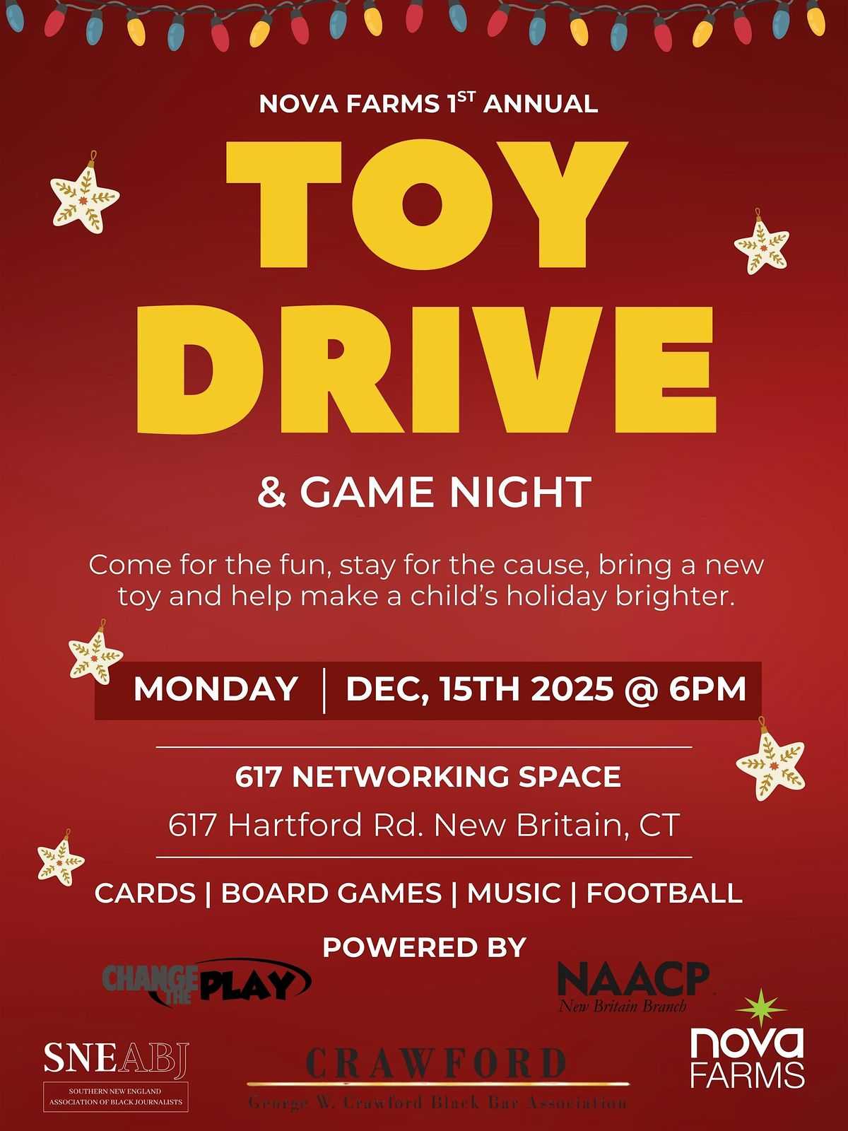 Toy Drive & Game Night, 15 December | Event in New Britain | AllEvents