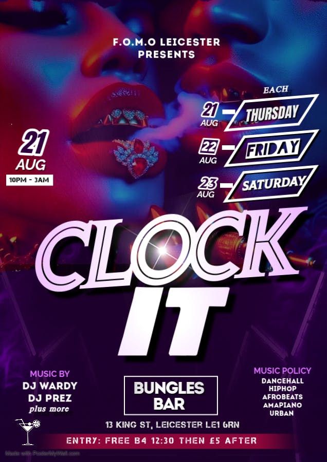Clock It - LEICESTER BRAND NEW WEEKLY NIGHTS (SATURDAY), 23 August | Event in Leicester | AllEvents