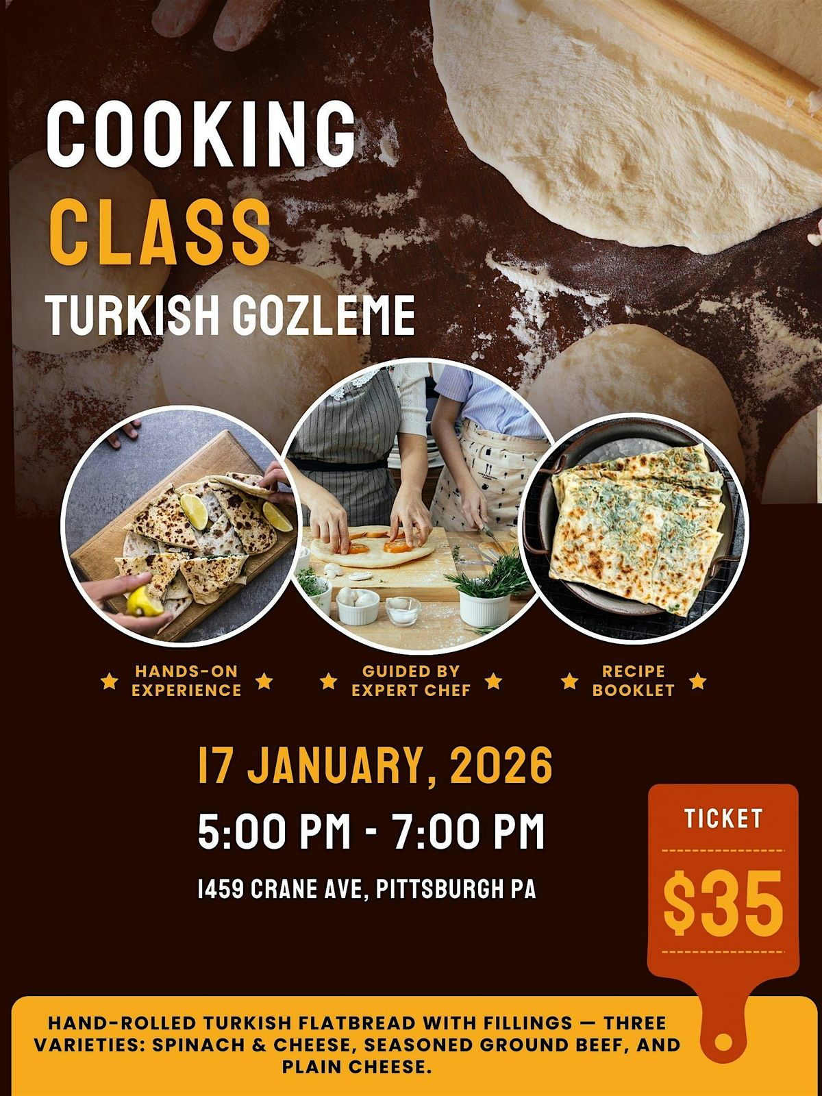 Cooking Class Turkish Gozleme (Flatbread), 17 January | Event in Pittsburgh | AllEvents