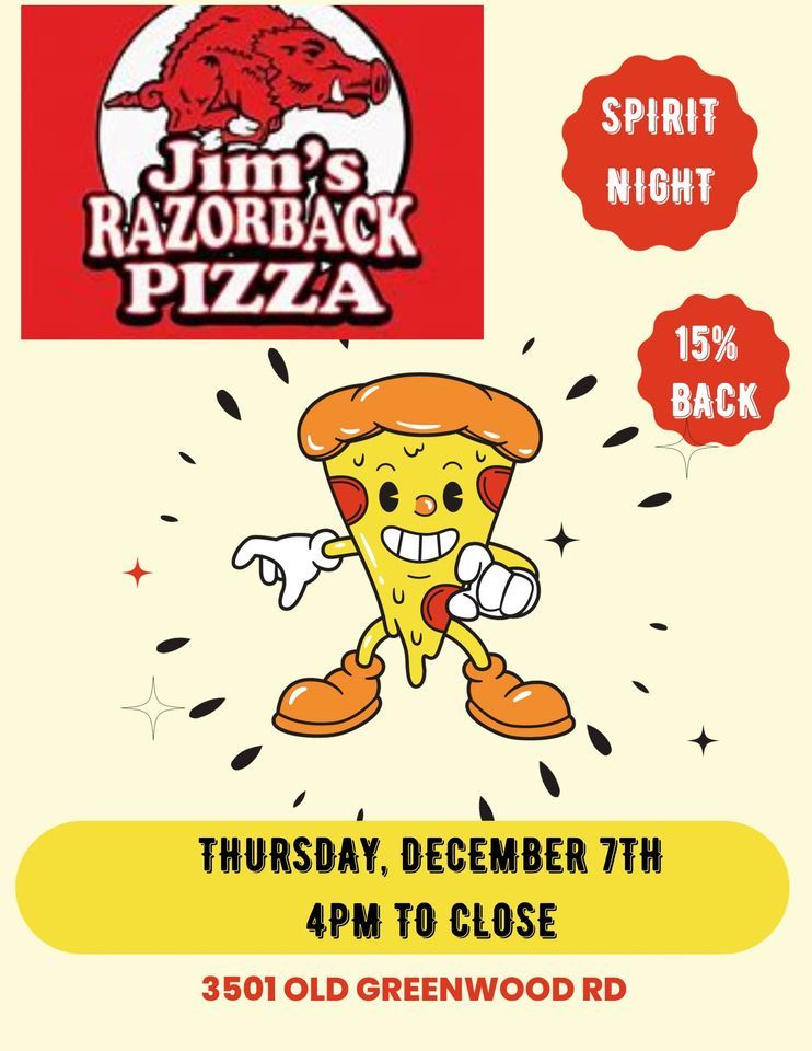Spirit Night at Jims Razorbaack Pizza, Jim's Razorback Pizza-Fort Smith ...