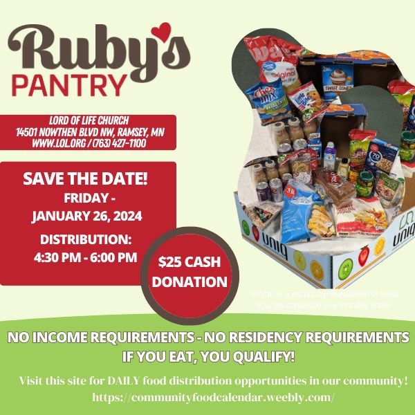 Rubys Pantry Drive Thru Food Distribution, Lord of Life Church Ramsey