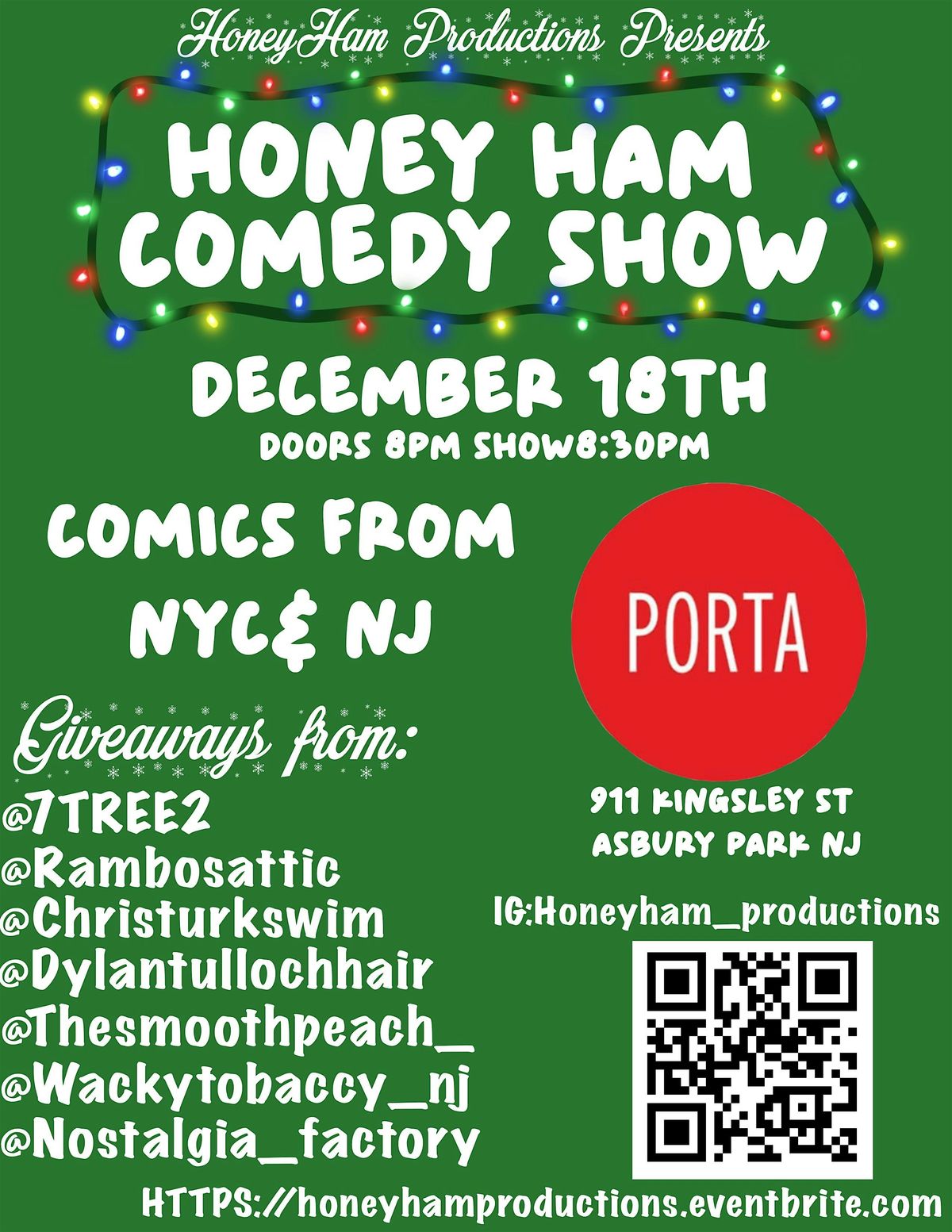 Honey ham comedy 12/18 Porta Asbury Park, 18 December | Event in Asbury Park | AllEvents