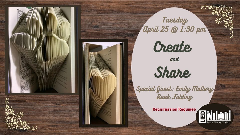 Create & Share Book Folding with Emily Mallory, Clarinda Lied Public