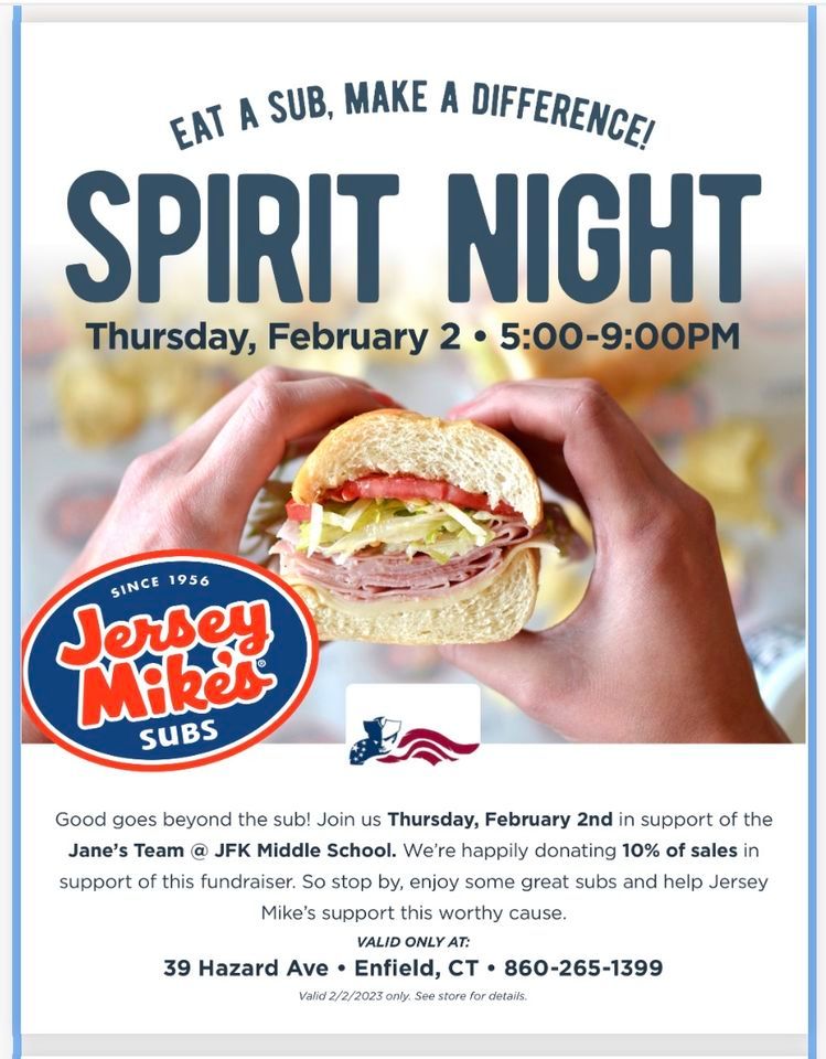 Jersey Mikes Fundraiser Thu 2/2 5p9p to support Jane’s Team, Jersey Mike's Subs (39 Hazard Ave