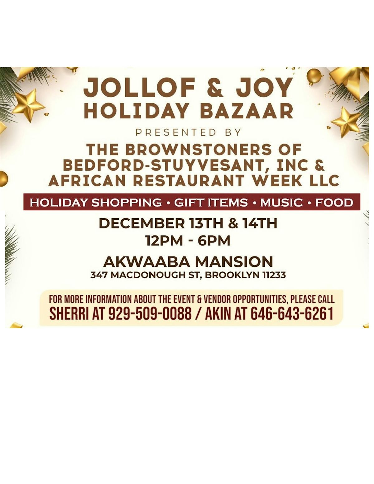 Vendor Payments ONLY - Jollof & Joy: Holiday Bazaar Marketplace, 13 December | Event in Brooklyn | AllEvents