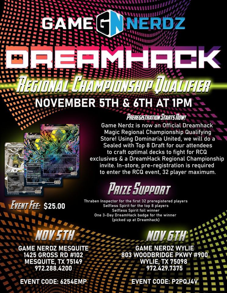 Wylies DreamHack Magic RCQ Event, Game Nerdz, Wylie, November 6 2022