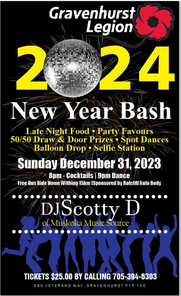 New Years Eve Bash 2024 Gravenhurst Legion , Gravenhurst Legion Branch 302, 31 December 2023