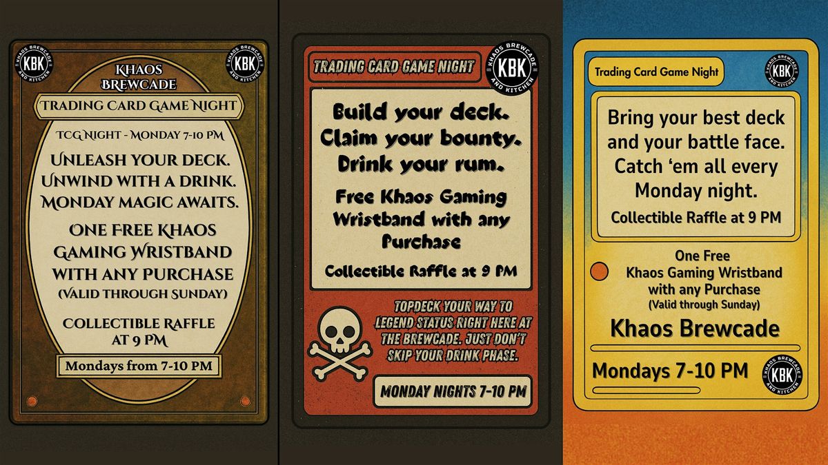 Trading Card Game Night Monday at Khaos Brewcade - 11/24, 24 November | Event in Plainfield | AllEvents
