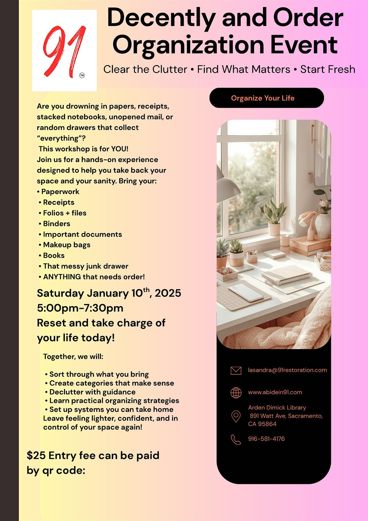 Decently and in Order Organization Event, 10 January | Event in Sacramento | AllEvents