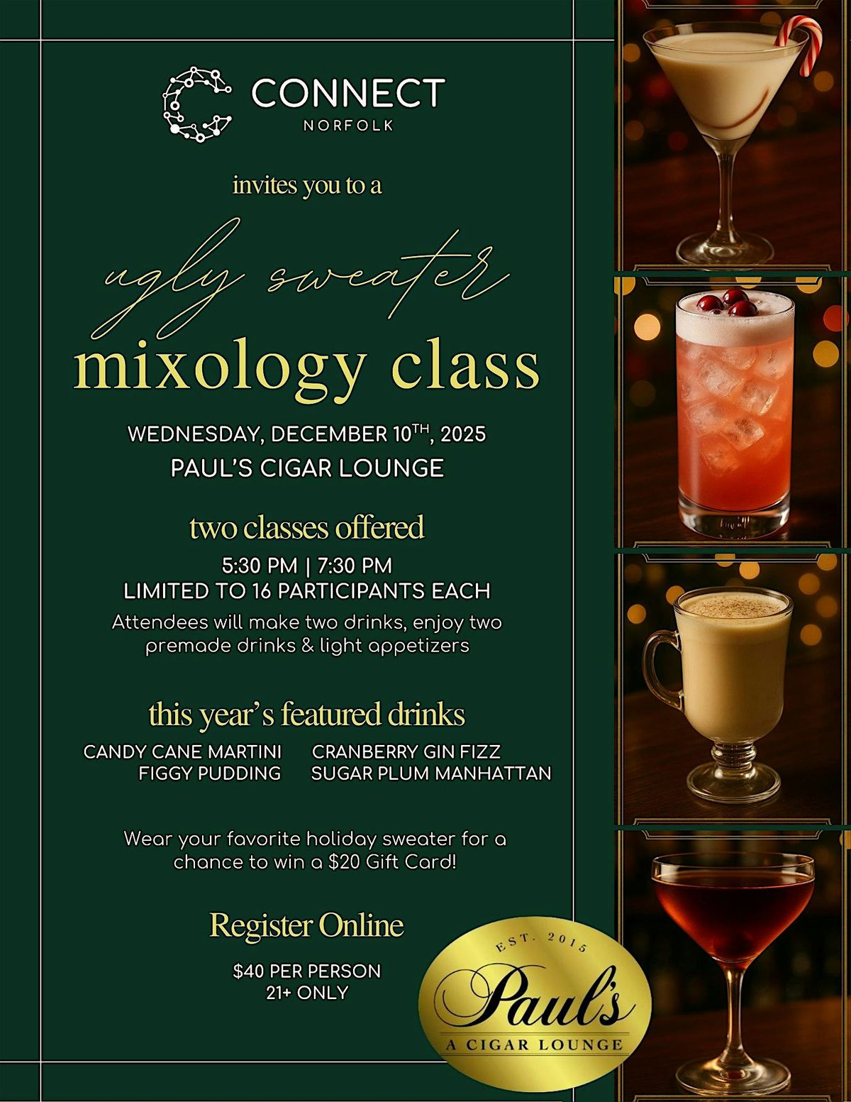 CONNECT Ugly Sweater Mixology Class, 10 December | Event in Norfolk | AllEvents