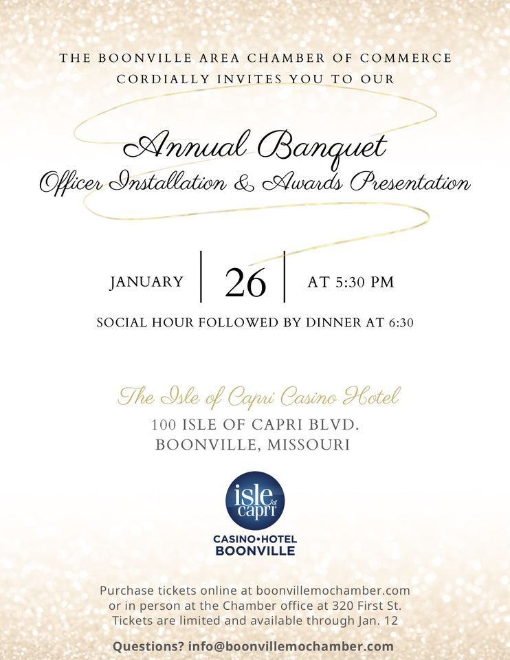 Annual Banquet & Dinner Boonville Area Chamber of Commerce, 100 Isle