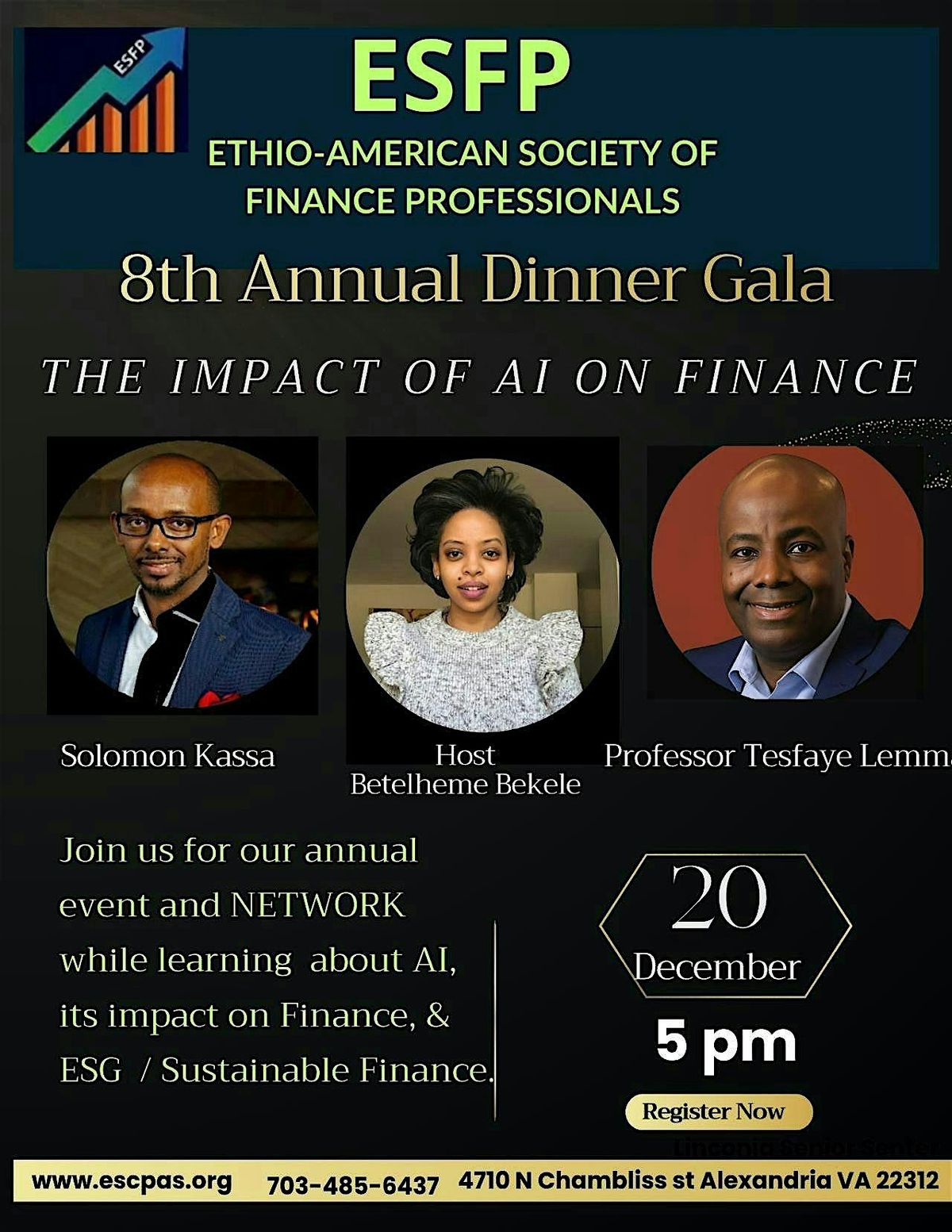 ESFP 8th Annual  Dinner Gala - FinTech - The Impact of AI on Finance, 20 December | Event in ALEXANDRIA | AllEvents