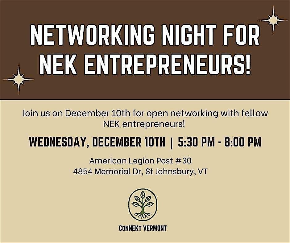 NEK Night of Networking: December Connections, 10 December | Event in Saint Johnsbury | AllEvents