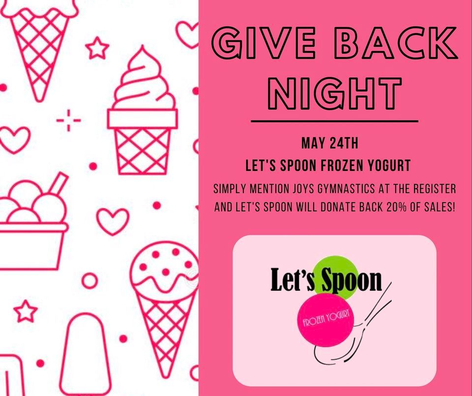 JOYS Gymnastics Give Back Night, Let's Spoon Frozen Yogurt, South Bend