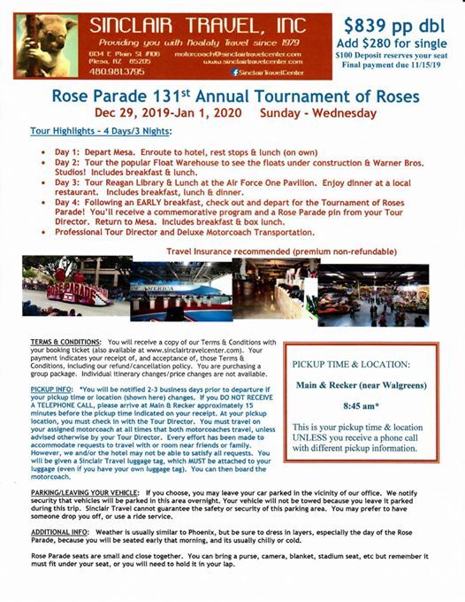 Rose Parade Motorcoach Trip At Sinclair Travel Center Mesa