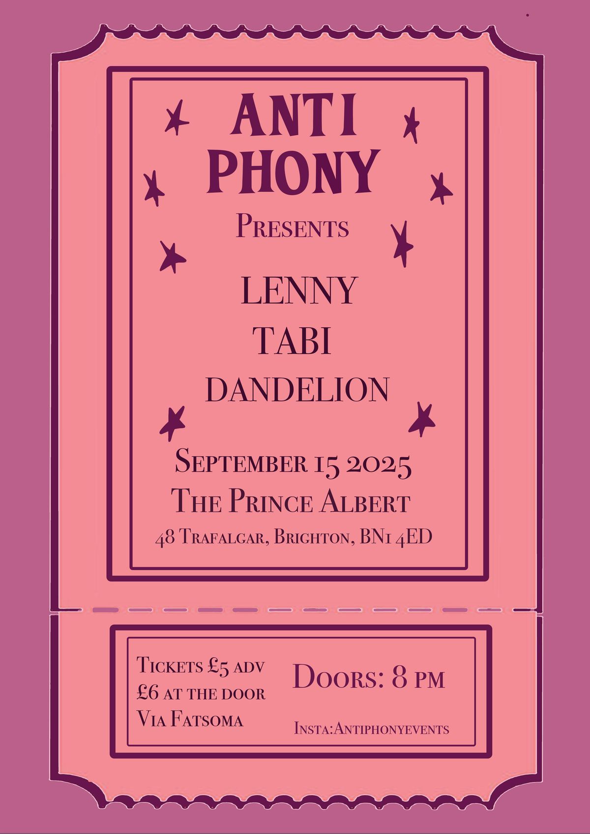 Antiphony Presents Lenny + Tabi + Dandelion , 15 September | Event in Brighton | AllEvents