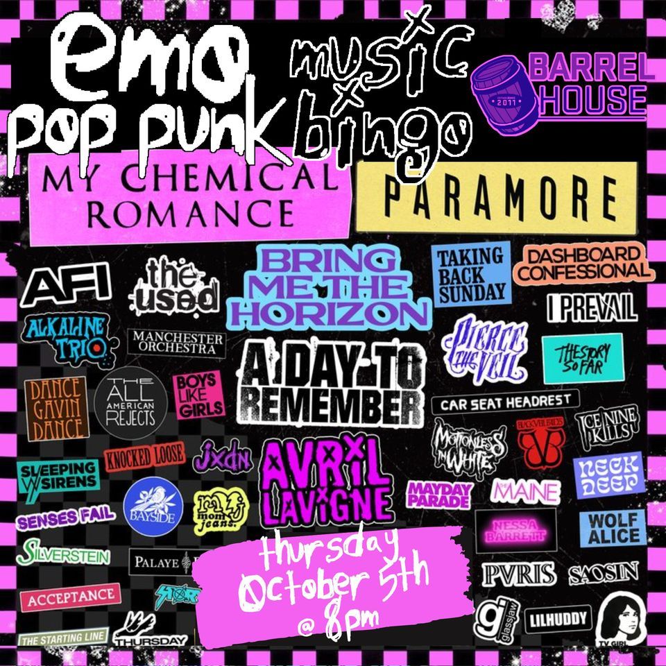emo pop punk music bingo barrel house (dubuque, ia) / thurs oct 5th