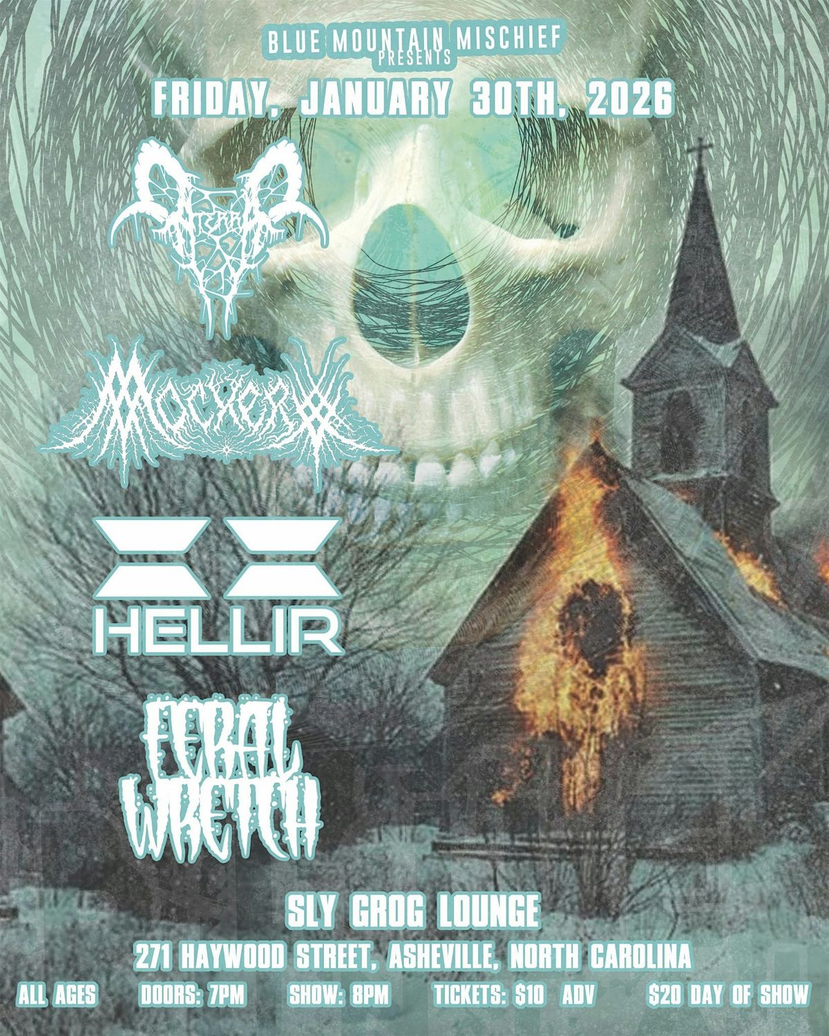 Blue Mountain Mischief presents: Aterra / Mockery / Hellir / Feral Wretch, 30 January | Event in Asheville