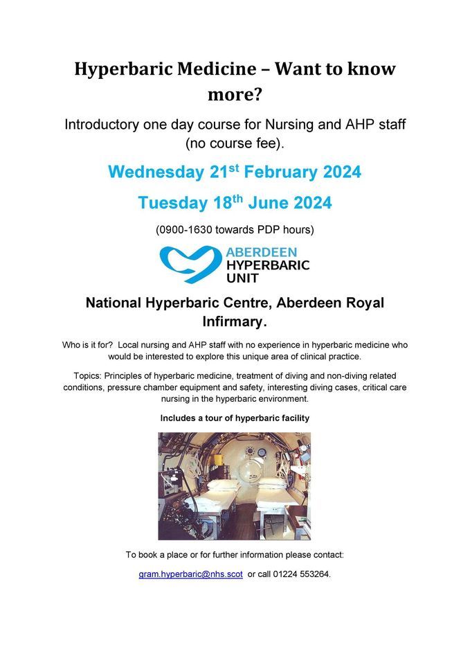 Hyperbaric Medicine for Nursing and AHP staff, National Hyperbaric