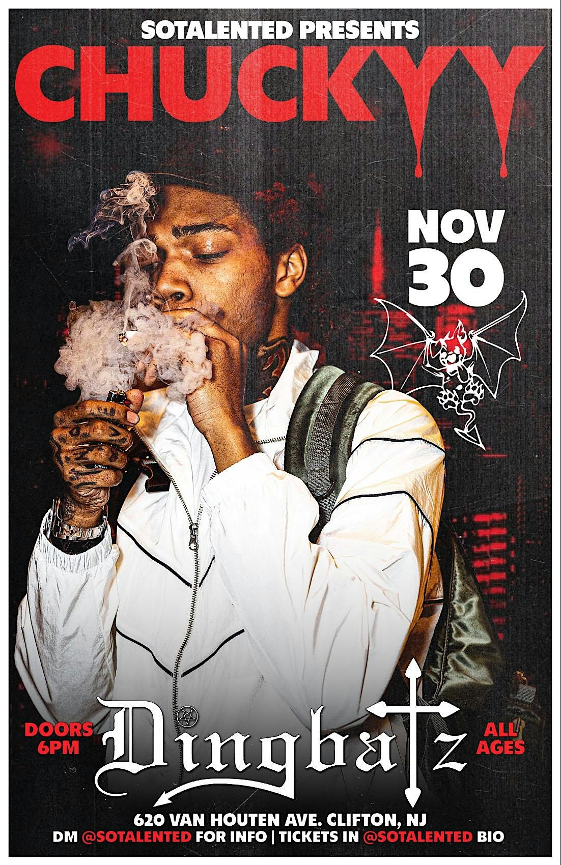 Chuckyy November 30th New Jersey @Dingbatz, 30 November | Event in Clifton | AllEvents
