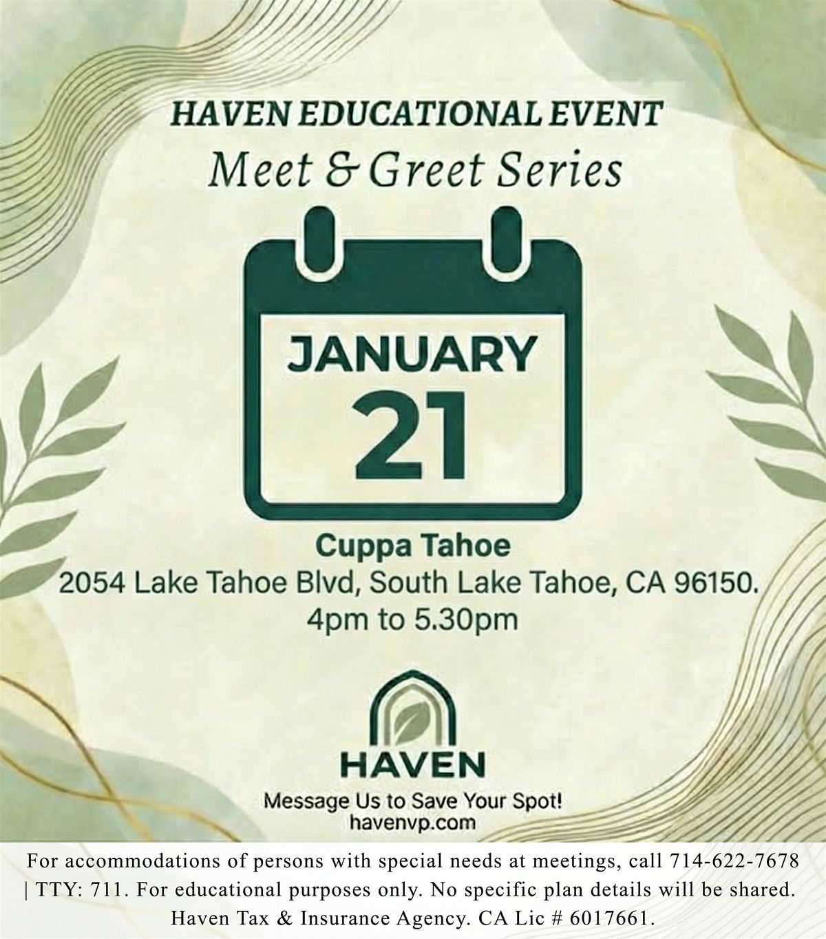 Haven Meet & Greet - Lake Tahoe