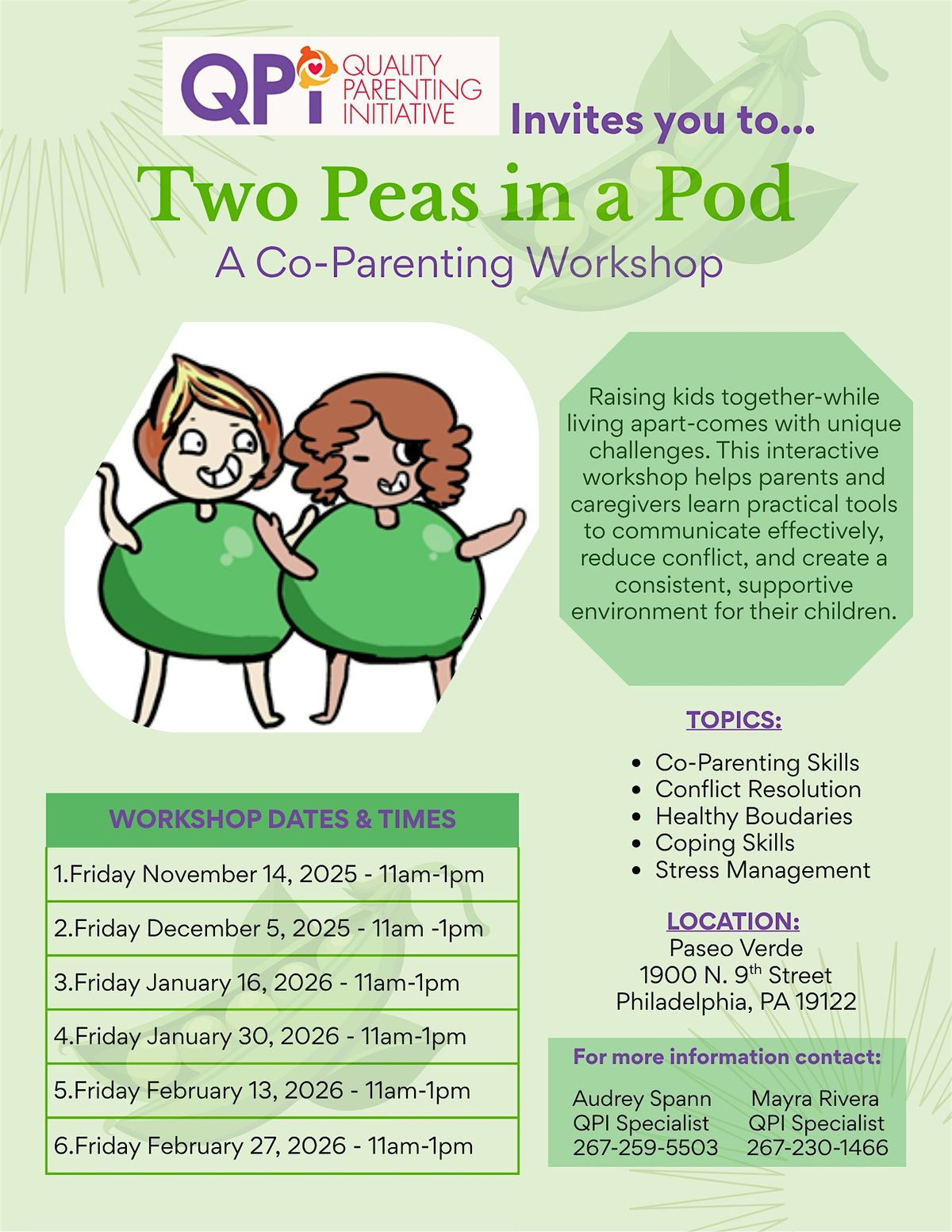 QPI Presents: Two Peas in a Pod Co-Parenting Workshop | Event in Philadelphia | AllEvents