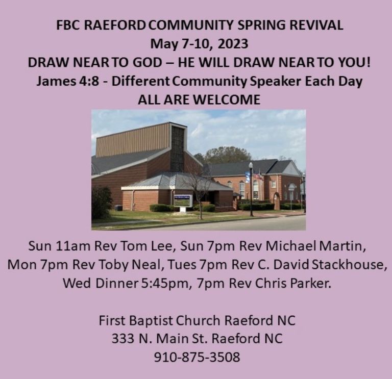 FBC Raeford Community Spring Revival, First Baptist Church of Raeford