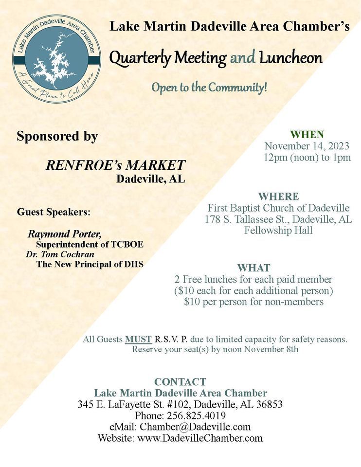 Chamber Quarterly Meeting & Luncheon, First Baptist Church Dadeville