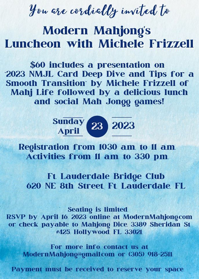 Modern Mahjong Luncheon with Michele Frizzell, 2025 NMJL Card Deep Dive