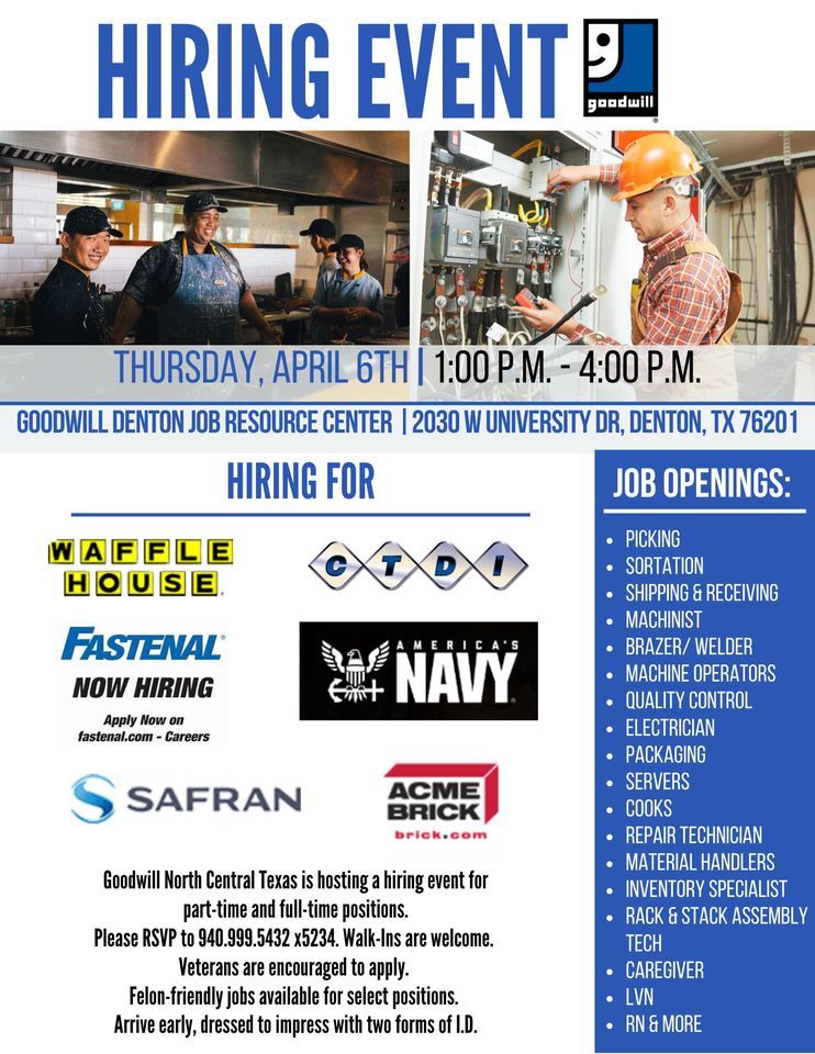 Hiring Event At The Denton Job Resource Center 2030 W University Dr hiring-event-at-the-denton-job-resource-center-2030-w-university-dr