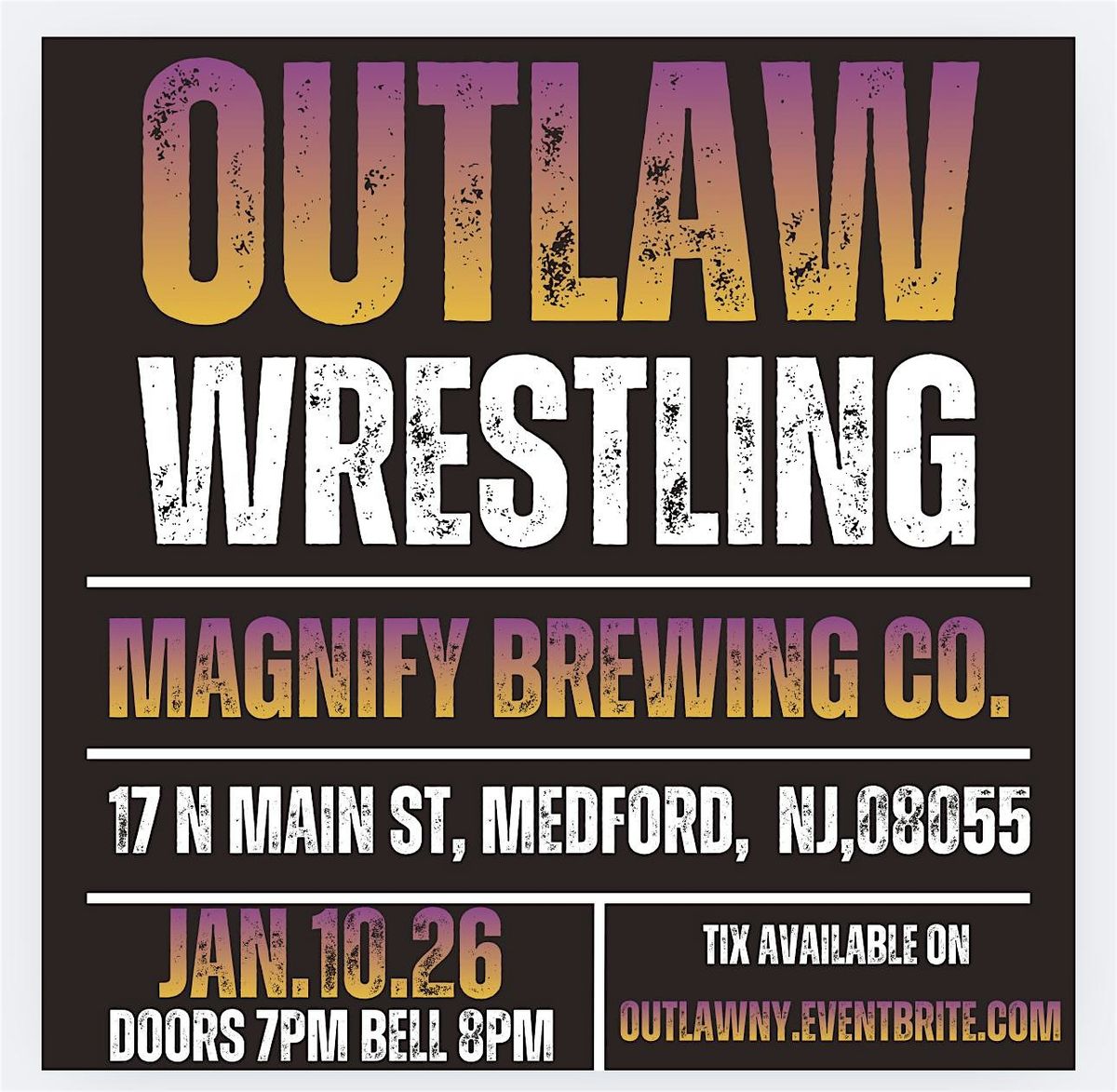 Outlaw Wrestling @ Magnify Brewing, 10 January | Event in Medford | AllEvents
