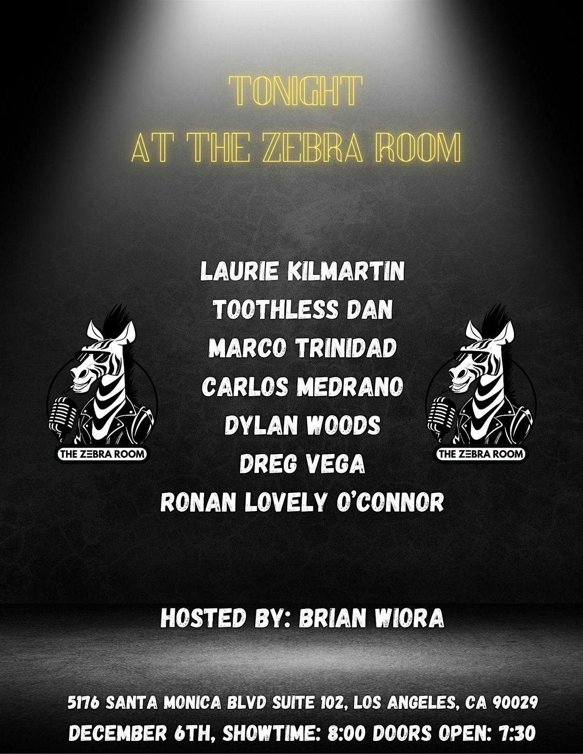 TONIGHT AT THE ZEBRA ROOM, 6 December | Event in Los Angeles | AllEvents