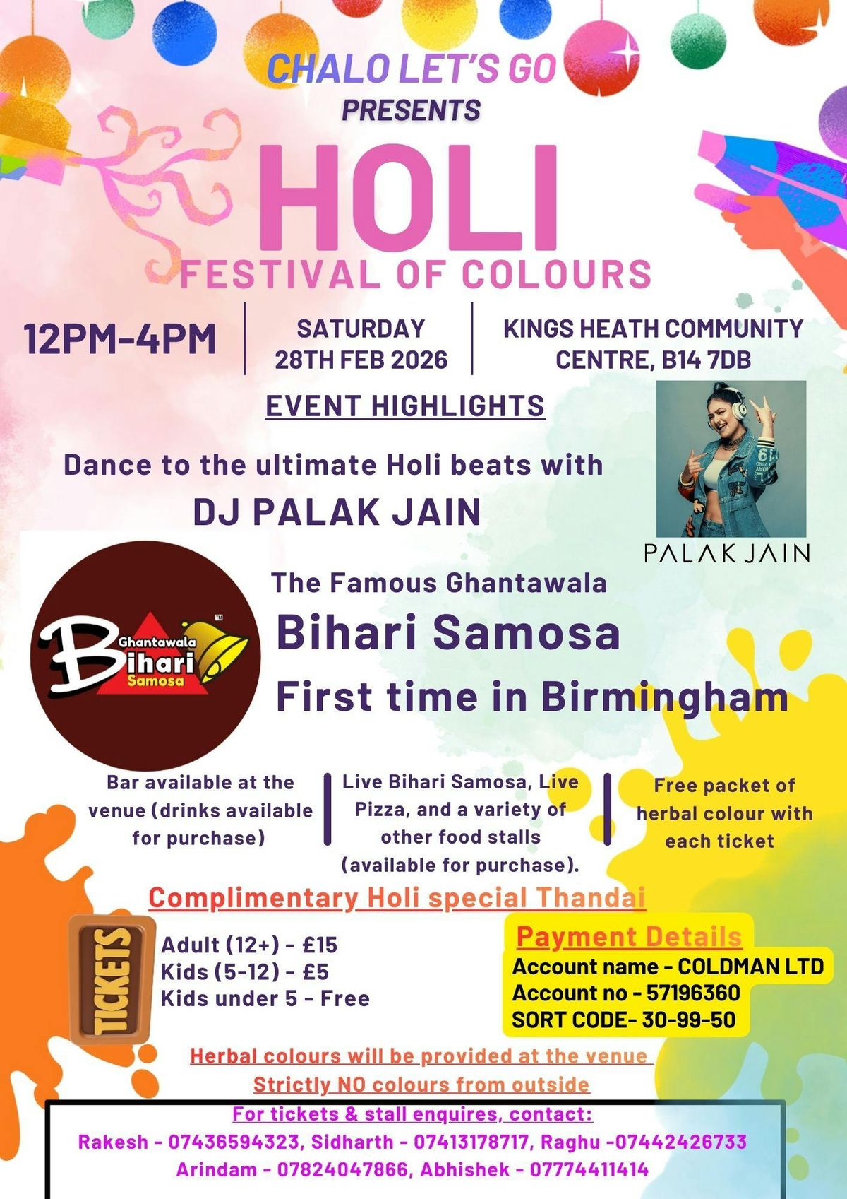 HOLI - FESTIVAL OF COLOURS Birmingham ft. London’s Viral Bihari Samosa Wala