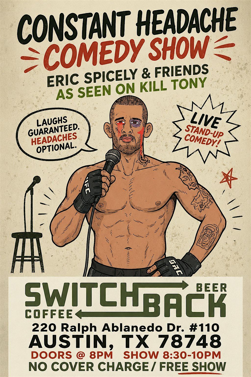 Constant Headache Comedy, Switchback Coffee and Beer, Austin, 30 August ...