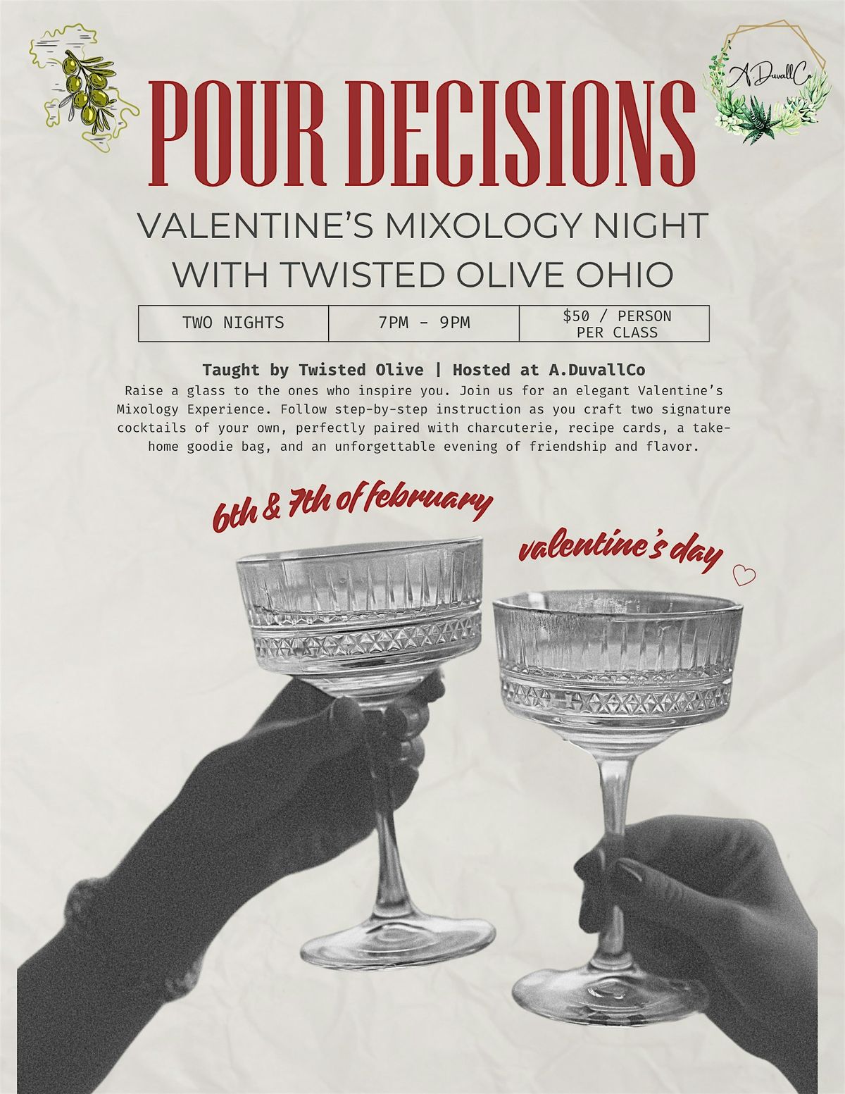 Pour Decisions - Valentine's Mixology Class, 6 February | Event in Columbus | AllEvents