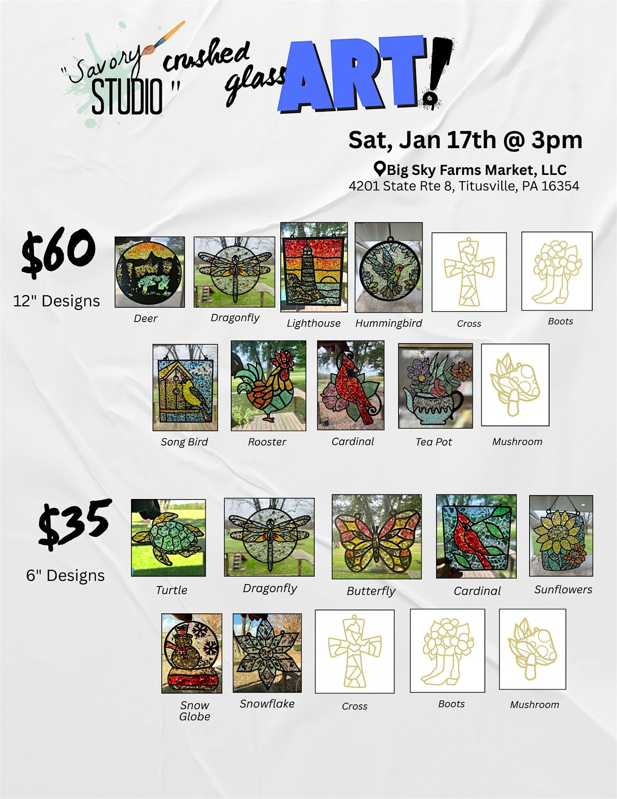 Crushed Glass Art @ Big Sky Farms Market, LLC  (Jan 17th)