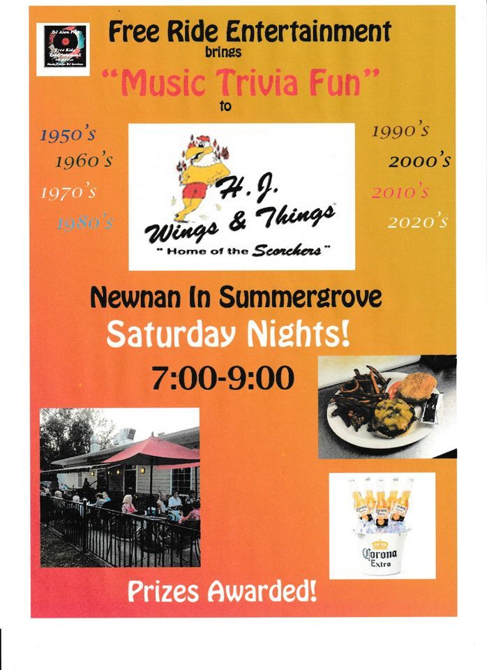 Music Trivia Fun!, H.J. Wings & Things Newnan in SummerGrove, September 10 2022 AllEvents.in