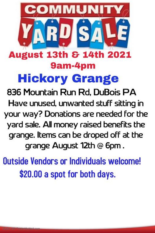 Hickory Grange Community Yard Sale 2021!, Hickory Grange, Du Bois