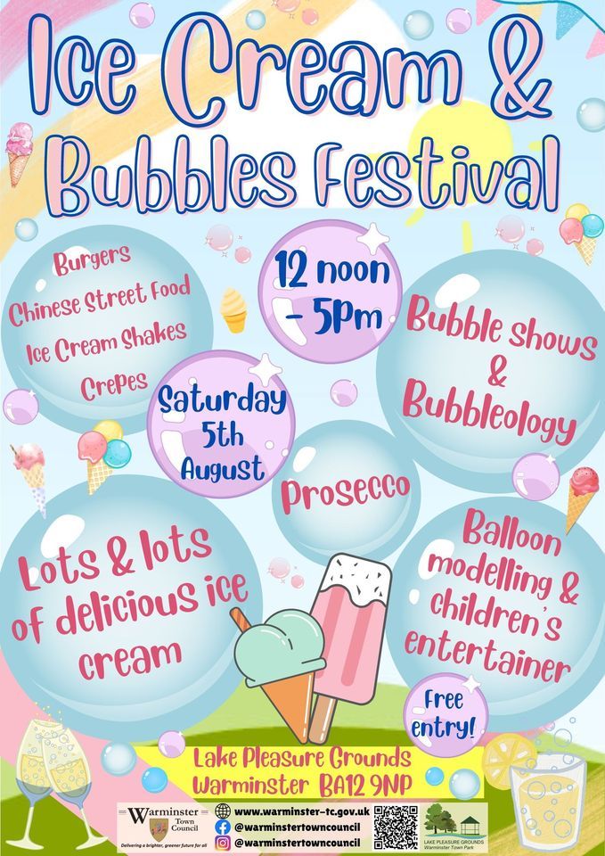 Ice Cream & Bubbles Festival, Lake Pleasure Grounds, Warminster, August