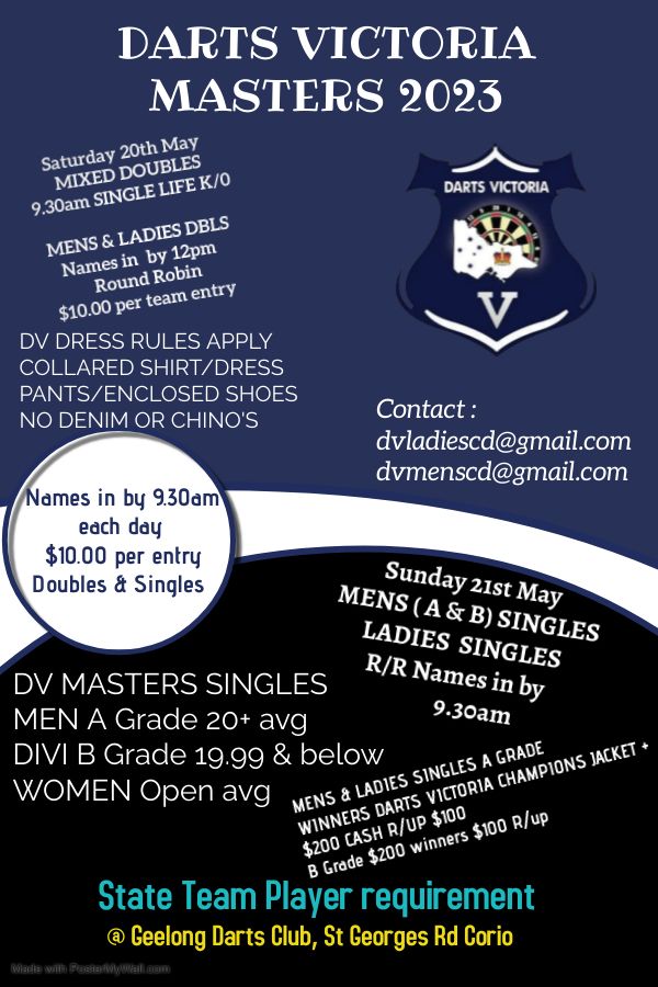 DARTS VICTORIA CLOSED MASTERS EVENT 2023, Geelong Dart Club, Drysdale